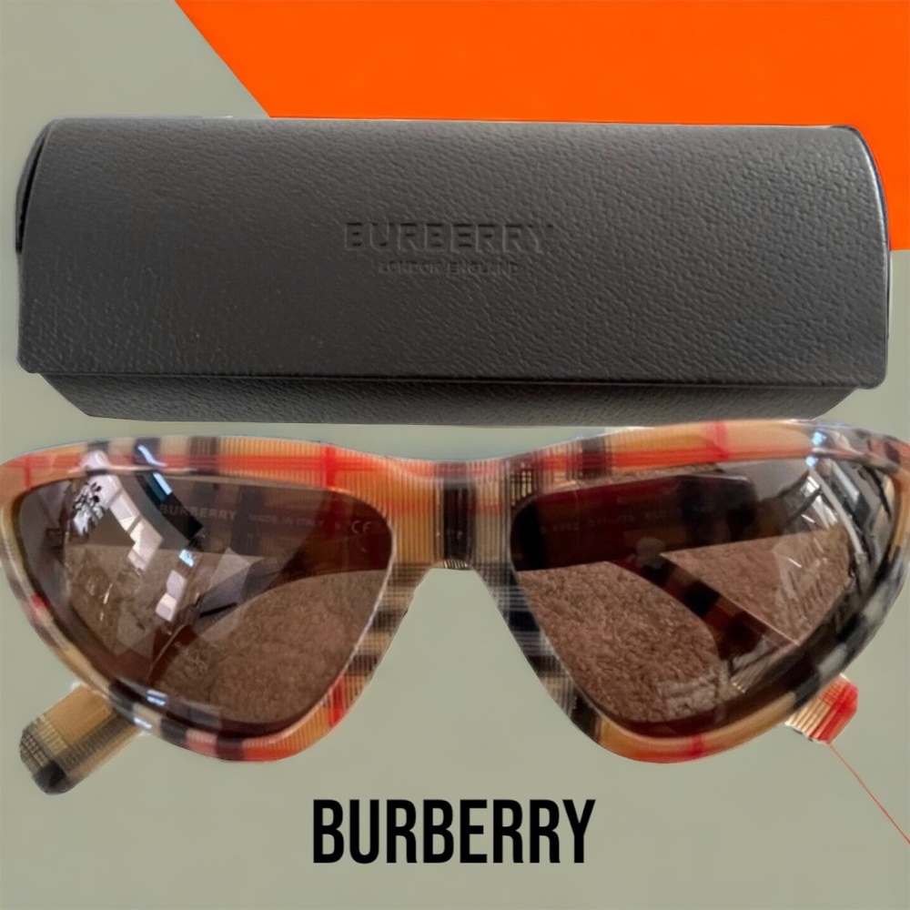 🎈BURBERRY PRINT LADIES NEW NEVER WORN CAT EYE SUNGLASSES W/ CASE - Picture 2 of 12
